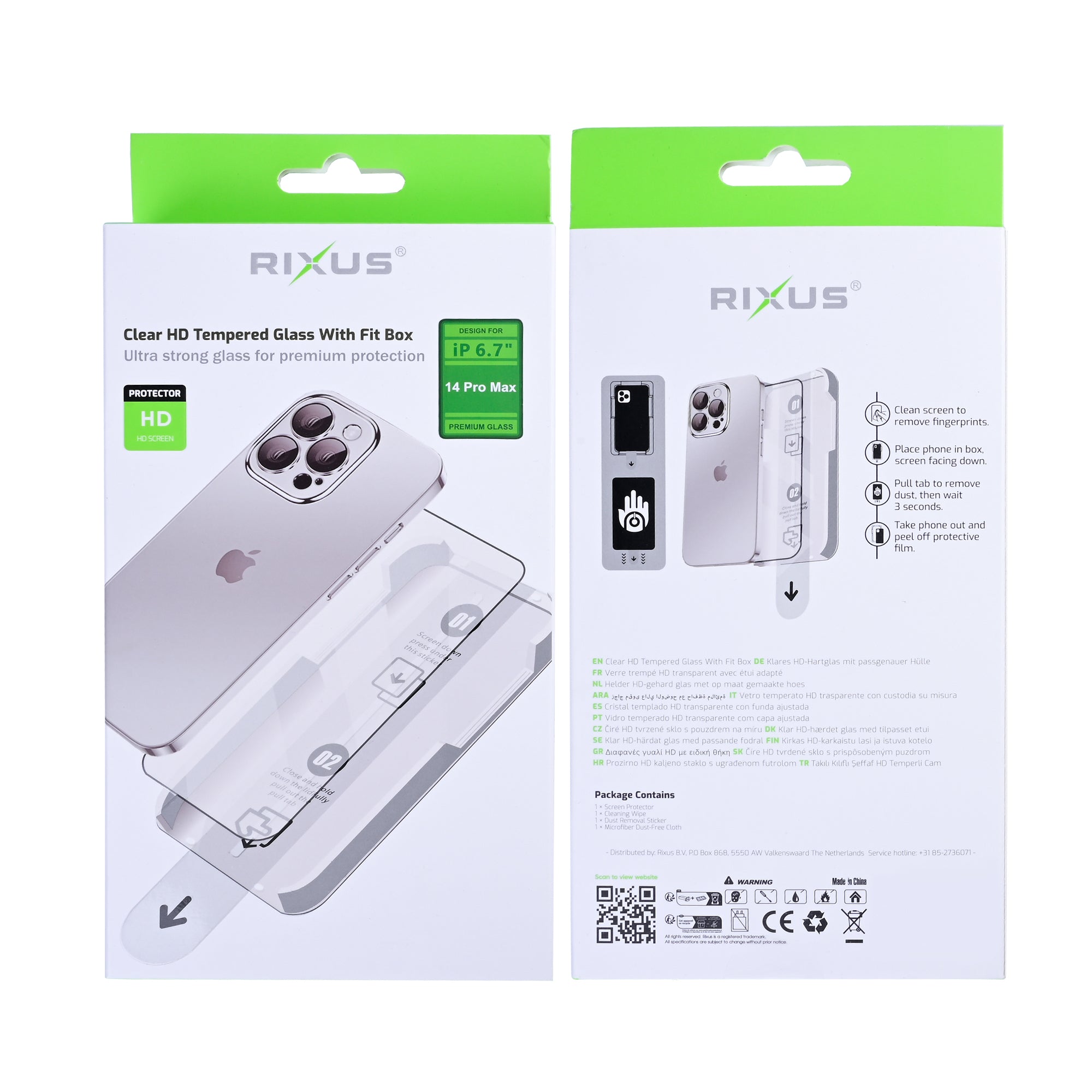 Rixus Clear HD Tempered Glass With Fit Box For Apple iPhone 14 Pro Max