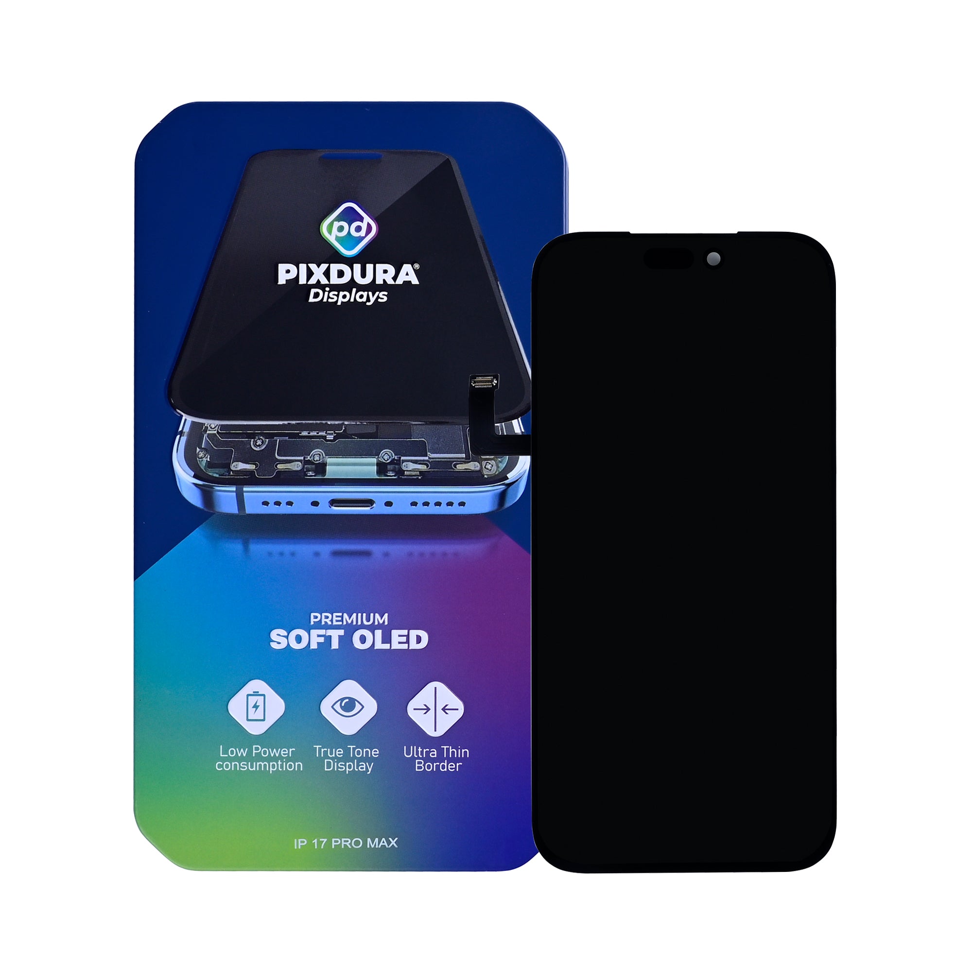 PIXDURA For Apple 17 Pro Max Écran et numériseur Soft-OLED (IC amovible) (120 Hz)