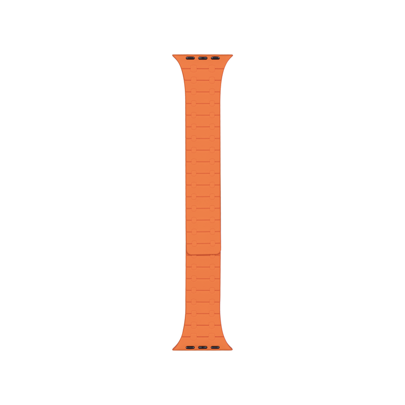 Bracelet magnétique en silicone For Apple 42 mm, 44 mm, 45 mm, 49 mm, double couleur orange et noir, boîte de vente au détail