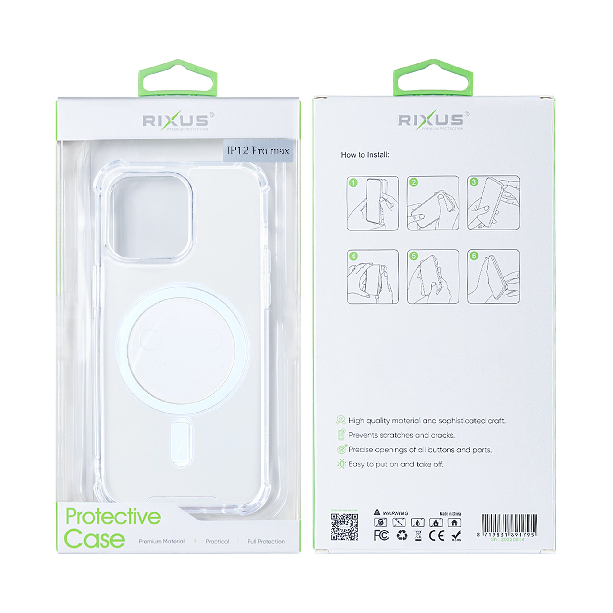 Rixus Anti-Burst Case With MagSafe Compatible For Apple iPhone 12 Pro Max Transparent