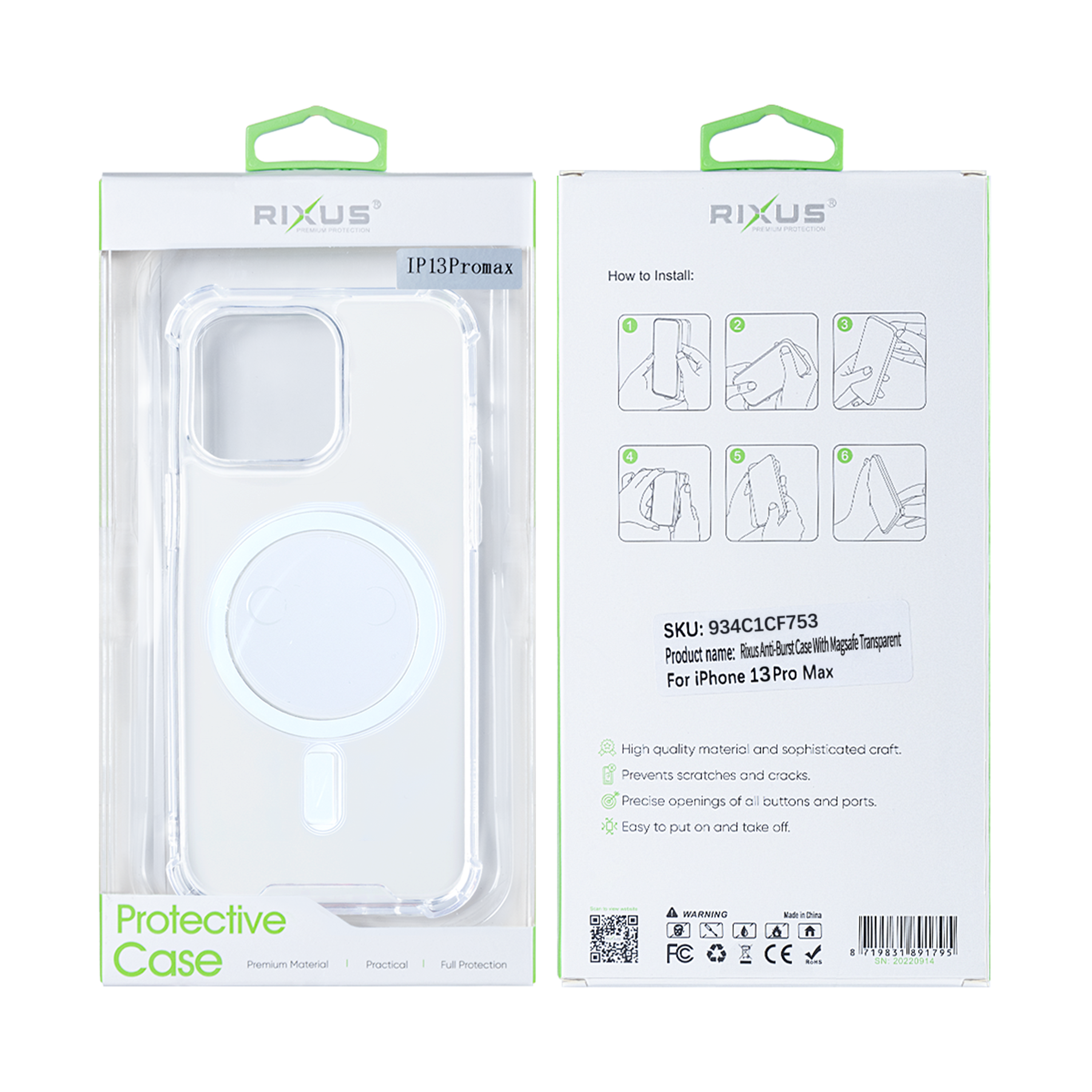 Rixus Anti-Burst Case With MagSafe Compatible For Apple iPhone 13 Pro Max Transparent