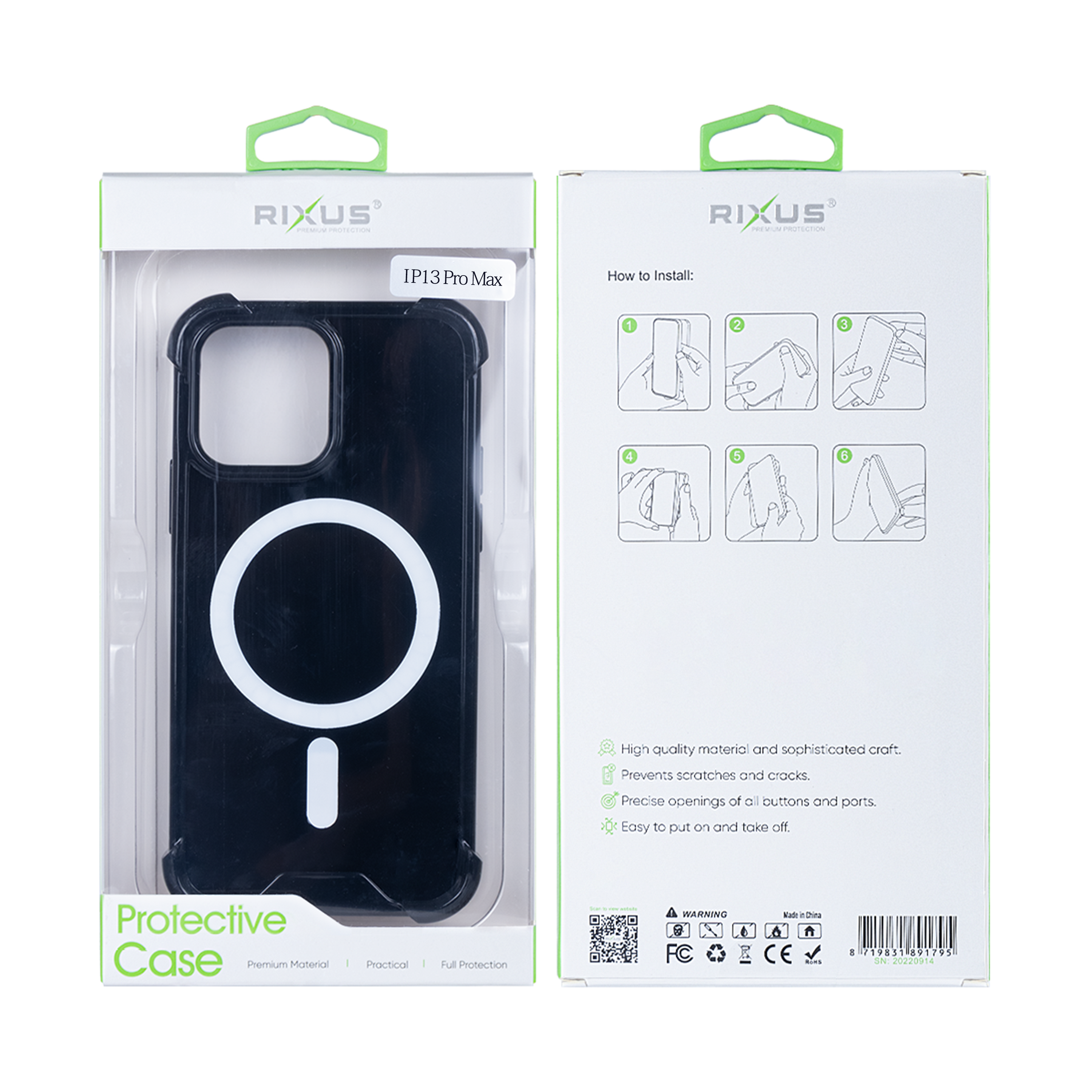 Rixus Anti-Burst Case With MagSafe Compatible For Apple iPhone 13 Pro Max Black