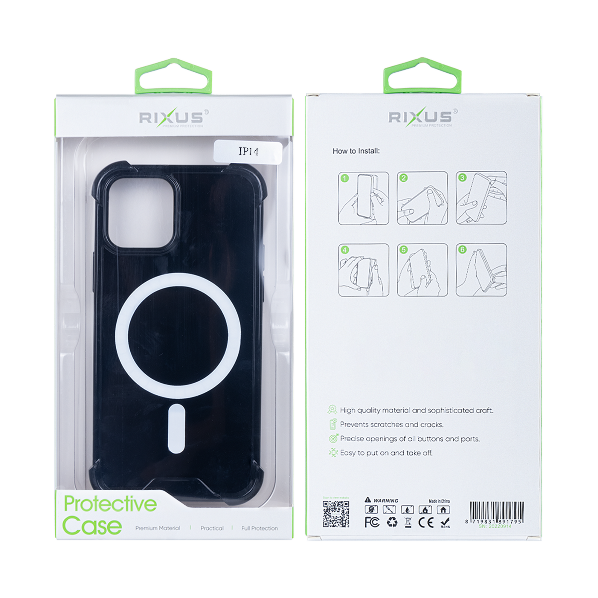 Rixus Anti-Burst Case With MagSafe Compatible For Apple iPhone 14 Black