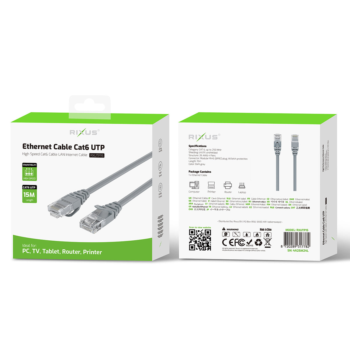 Rixus RXUTP15 Câble Ethernet Cat 6 UTP 15m