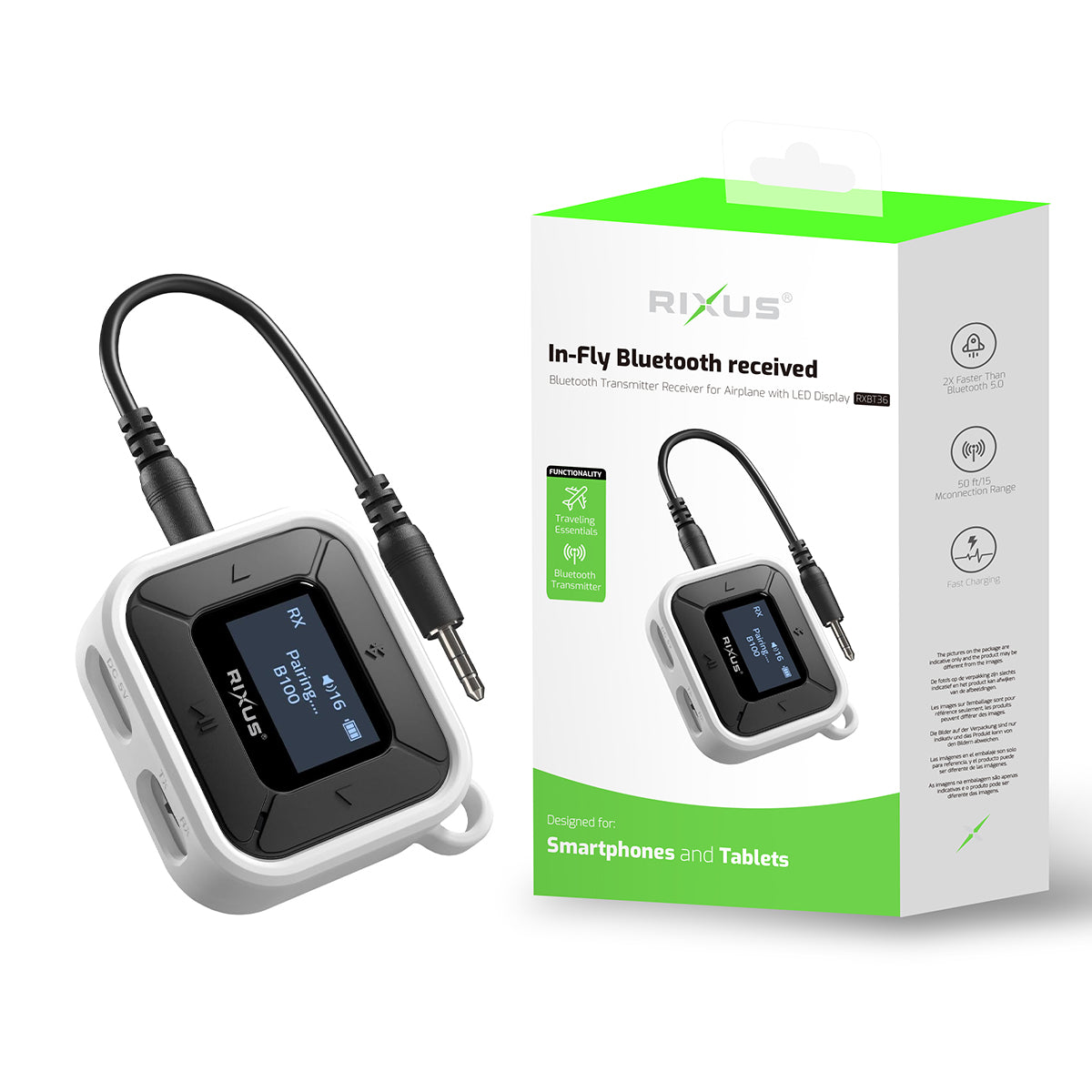 Rixus RXBT36 In-Fly Bluetooth Receiver Blanc