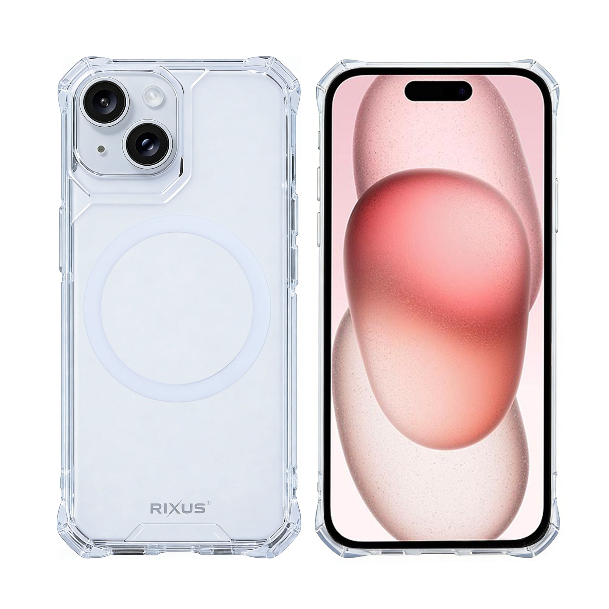 Rixus Armor-X Anti Shock Case With MagSafe Compatible For Apple iPhone 15 Transparent