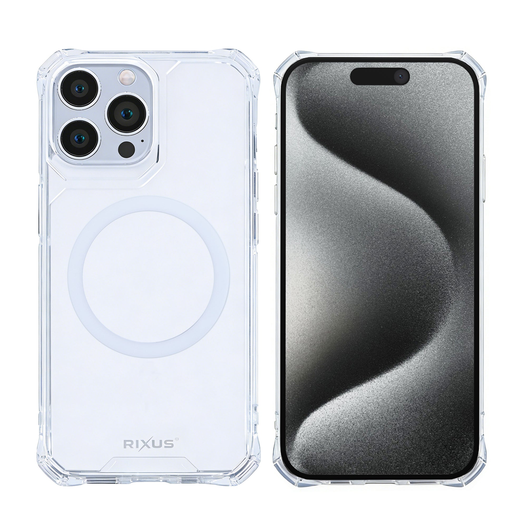 Rixus Armor-X Anti Shock Case With MagSafe Compatible For Apple iPhone 15 Pro Max Transparent