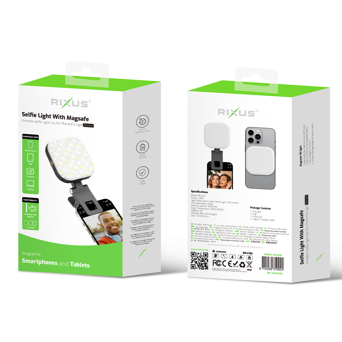 Rixus RXLG48 Lampe à selfie pour photographie, TikTok, Vlog, vidéo Noir