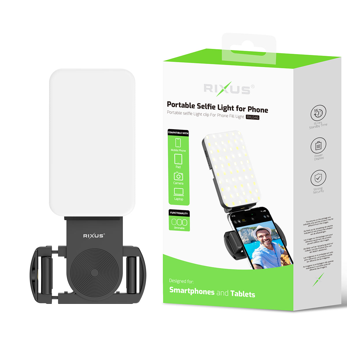 Rixus RXLG46 Lampe à selfie avec clip pour la photographie, le Tiktok, le Vlog, la vidéo Noir