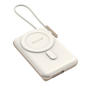 Rixus RXPB29 Batterie externe magnétique 10 000 mAh avec câble USB-C intégré, couleur or rose