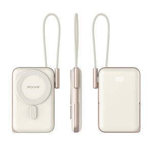 Rixus RXPB29 Batterie externe magnétique 10 000 mAh avec câble USB-C intégré, couleur or rose