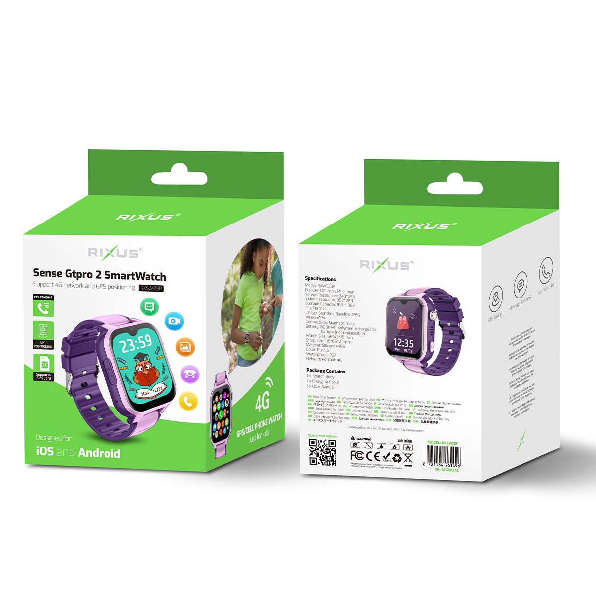 Rixus RXSW23P Sense Gtpro 2 SmartWatch avec GPS et fonction carte SIM Violet