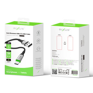 Rixus RXUC22AC Câble USB-A vers USB-C à déconnexion automatique Noir