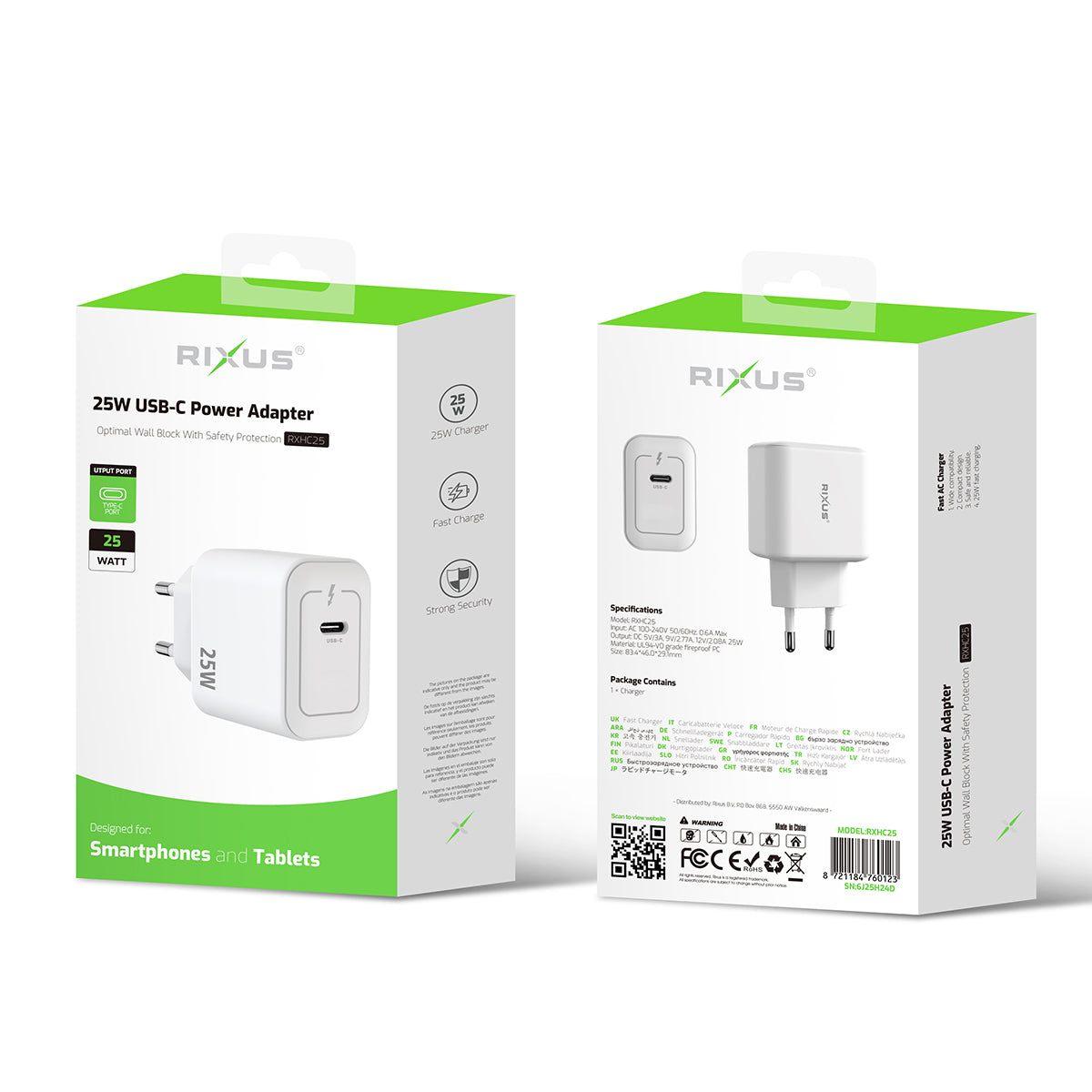 Rixus RXHC25 Adaptateur d'alimentation USB-C 25W Blanc