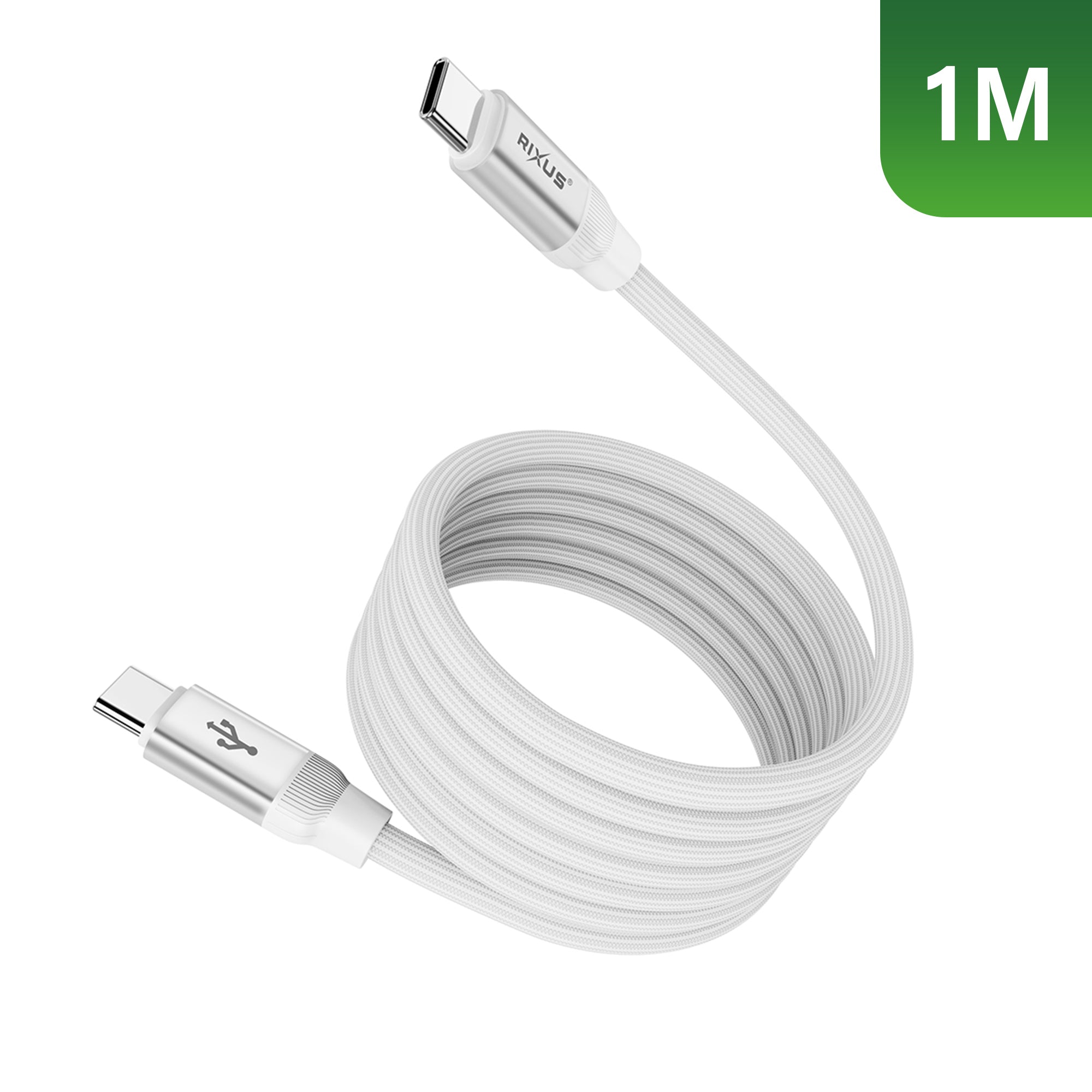 Rixus RXUC59C Cordon de charge magnétique USB-C vers USB-C 1m 60W Blanc