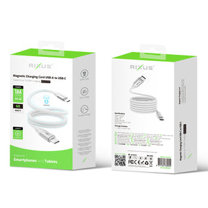 Rixus RXUC59C Cordon de charge magnétique USB-C vers USB-C 1m 60W Blanc