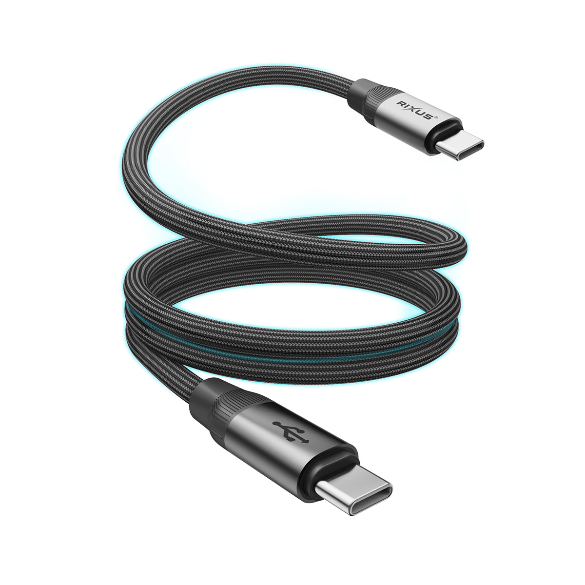 Rixus RXUC61C Cordon de charge magnétique USB-C vers USB-C 1m 60W Noir