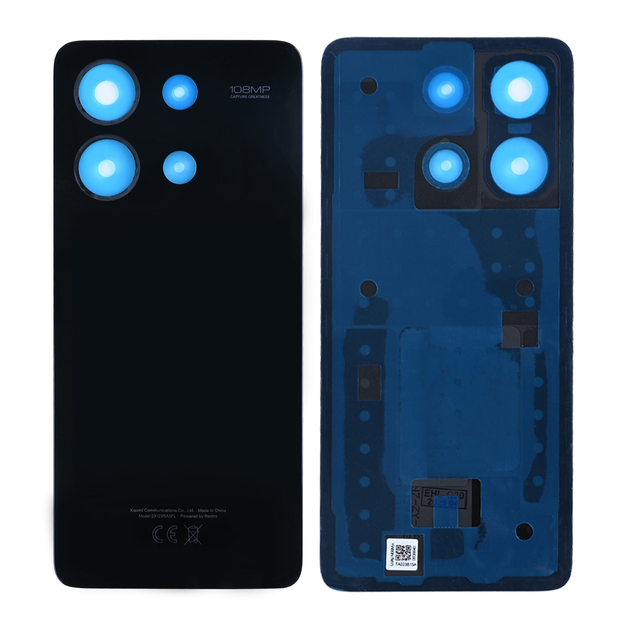 Coque arrière Xiaomi Redmi Note 13 4G avec objectif, noir nuit, OEM
