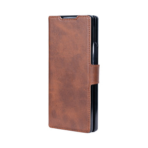 Rixus Wallet Case With Pen Holder For Samsung Galaxy Z Fold4 Brown
