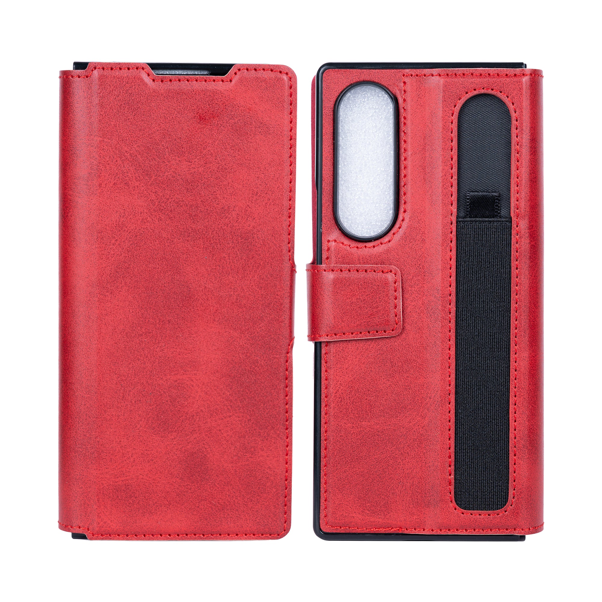Rixus Wallet Case With Pen Holder For Samsung Galaxy Z Fold4 Rouge