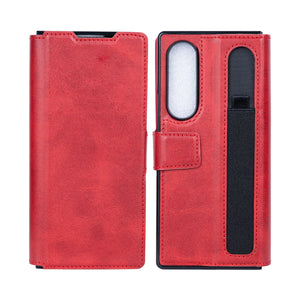 Rixus Wallet Case With Pen Holder For Samsung Galaxy Z Fold4 Rouge