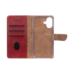 Rixus Bookcase For Apple iPhone 16 Plus Rouge foncé