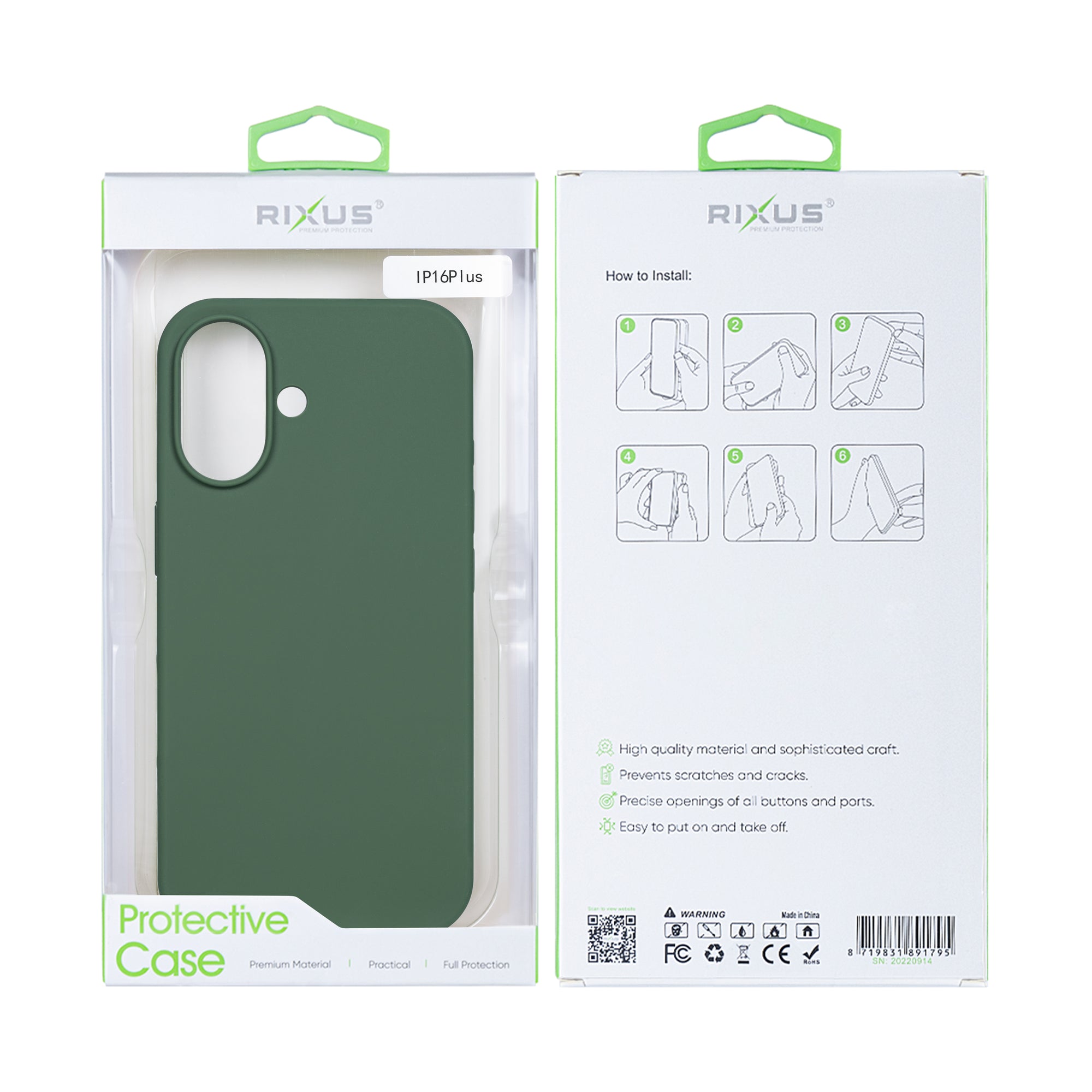Coque souple en TPU Rixus For Apple 16 Plus vert foncé