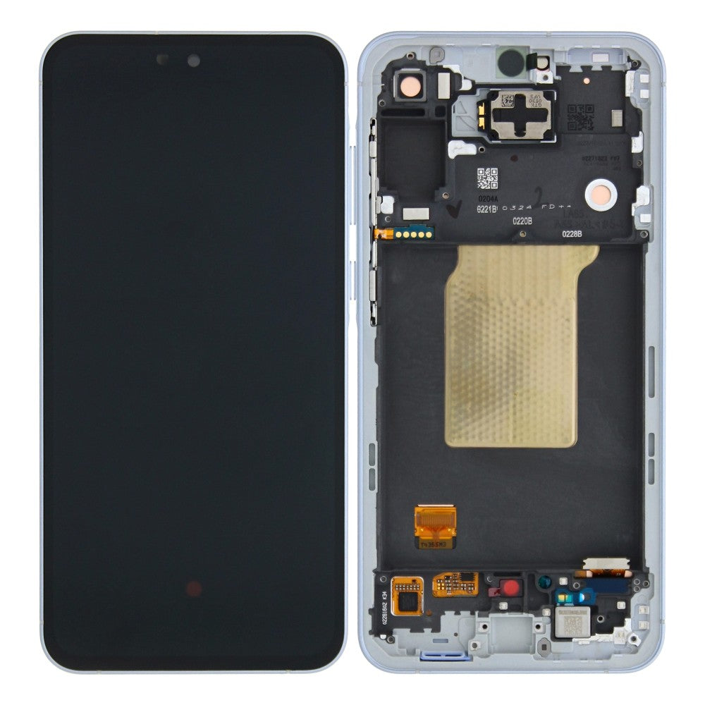 Écran et numériseur Samsung Galaxy A55 A556B avec cadre bleu glacier pré-assemblé