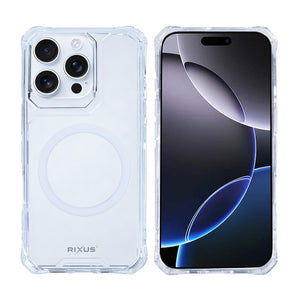 Rixus Armor-X Anti Shock Case With MagSafe Compatible For Apple iPhone 16 Pro Max Transparent
