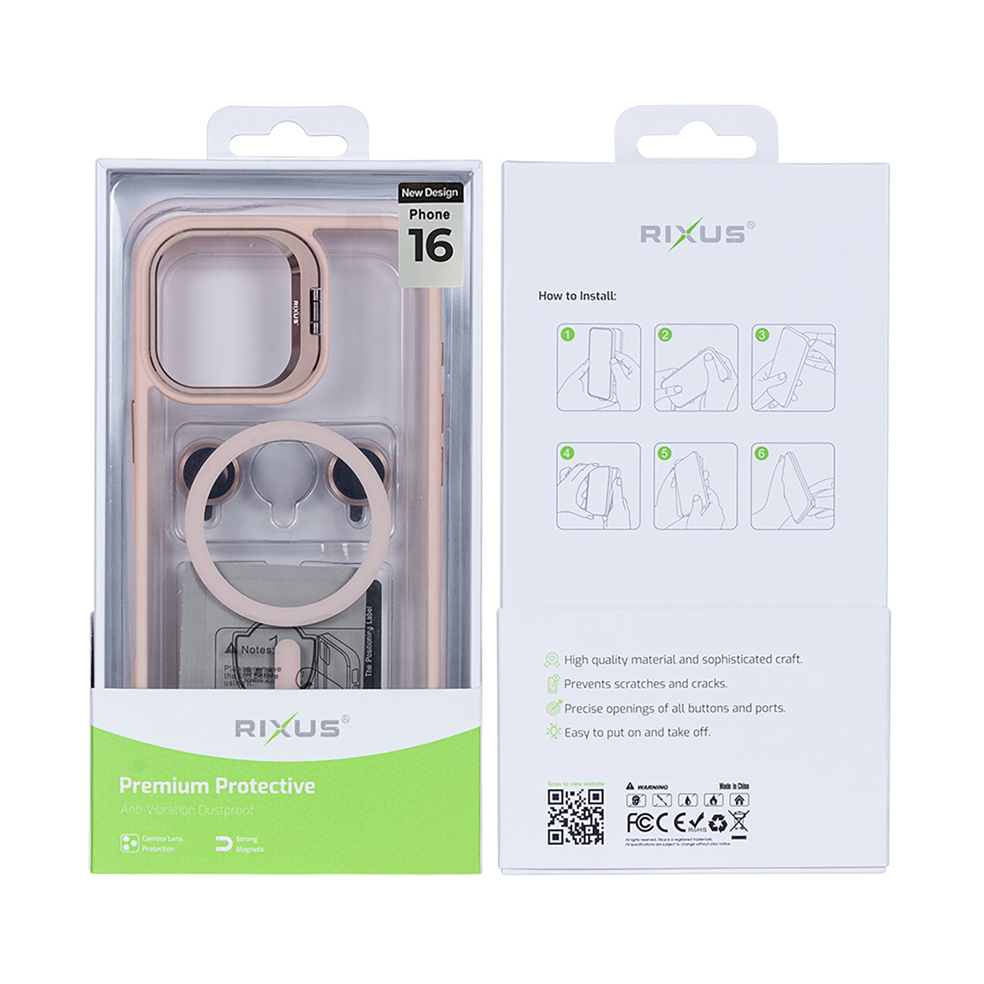 Rixus Classic 03 Case With MagSafe Compatible For Apple iPhone 16 Light Pink