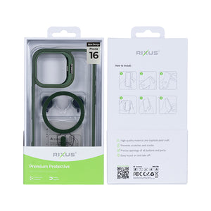 Rixus Classic 03 Case With MagSafe Compatible For Apple iPhone 16 Dark Green