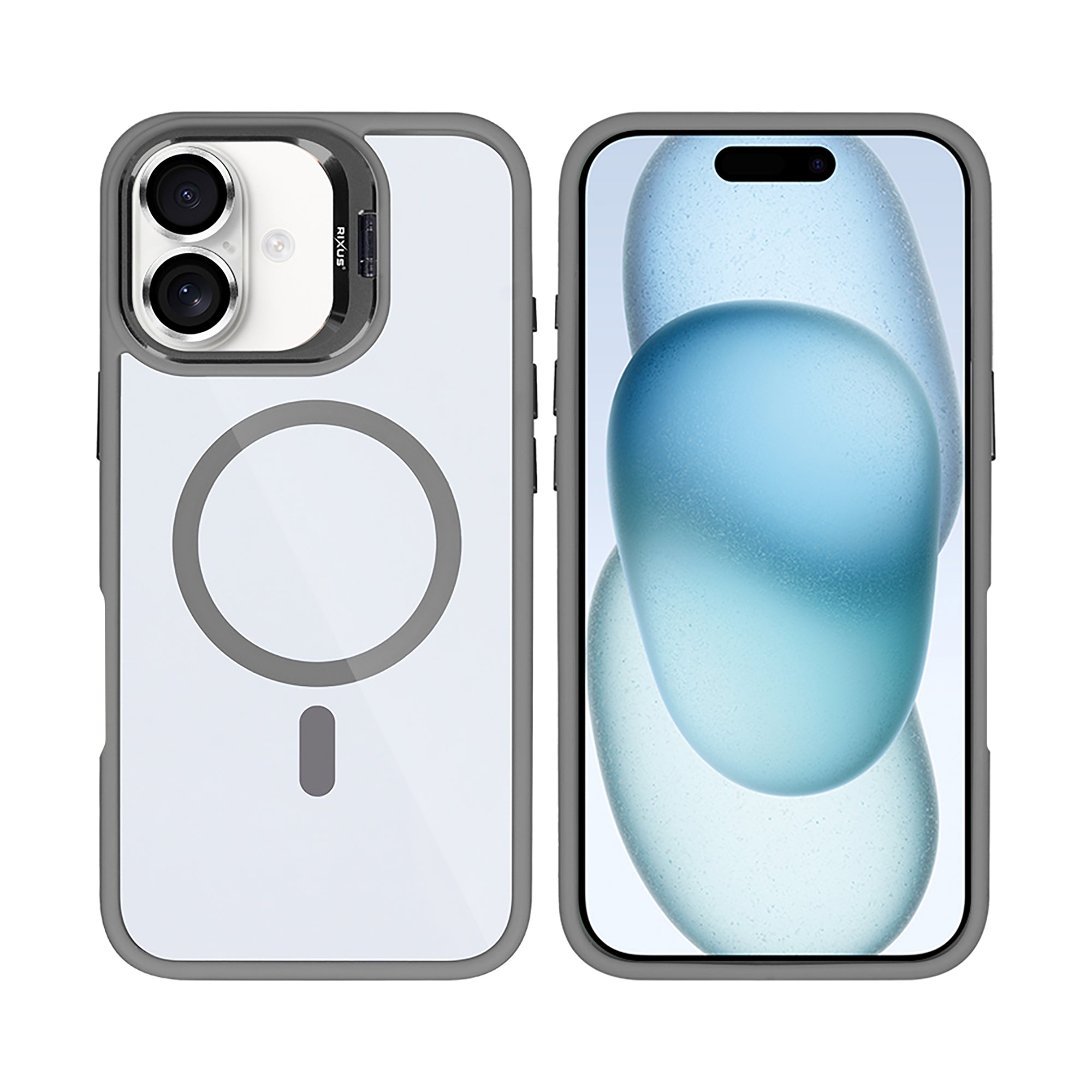 Rixus Classic 03 Case With MagSafe Compatible For Apple iPhone 16 Titanium Grey