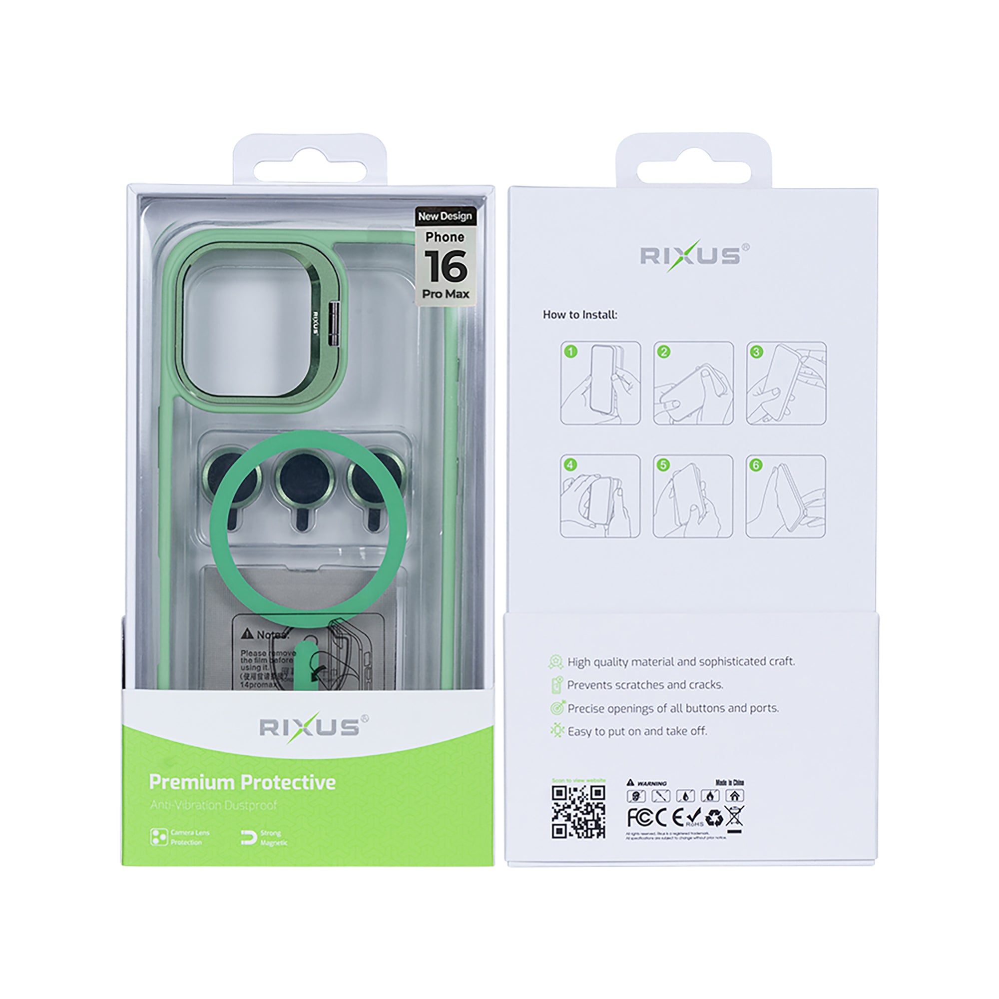 Rixus Classic 03 Case With MagSafe Compatible For Apple iPhone 16 Pro Max Light Green