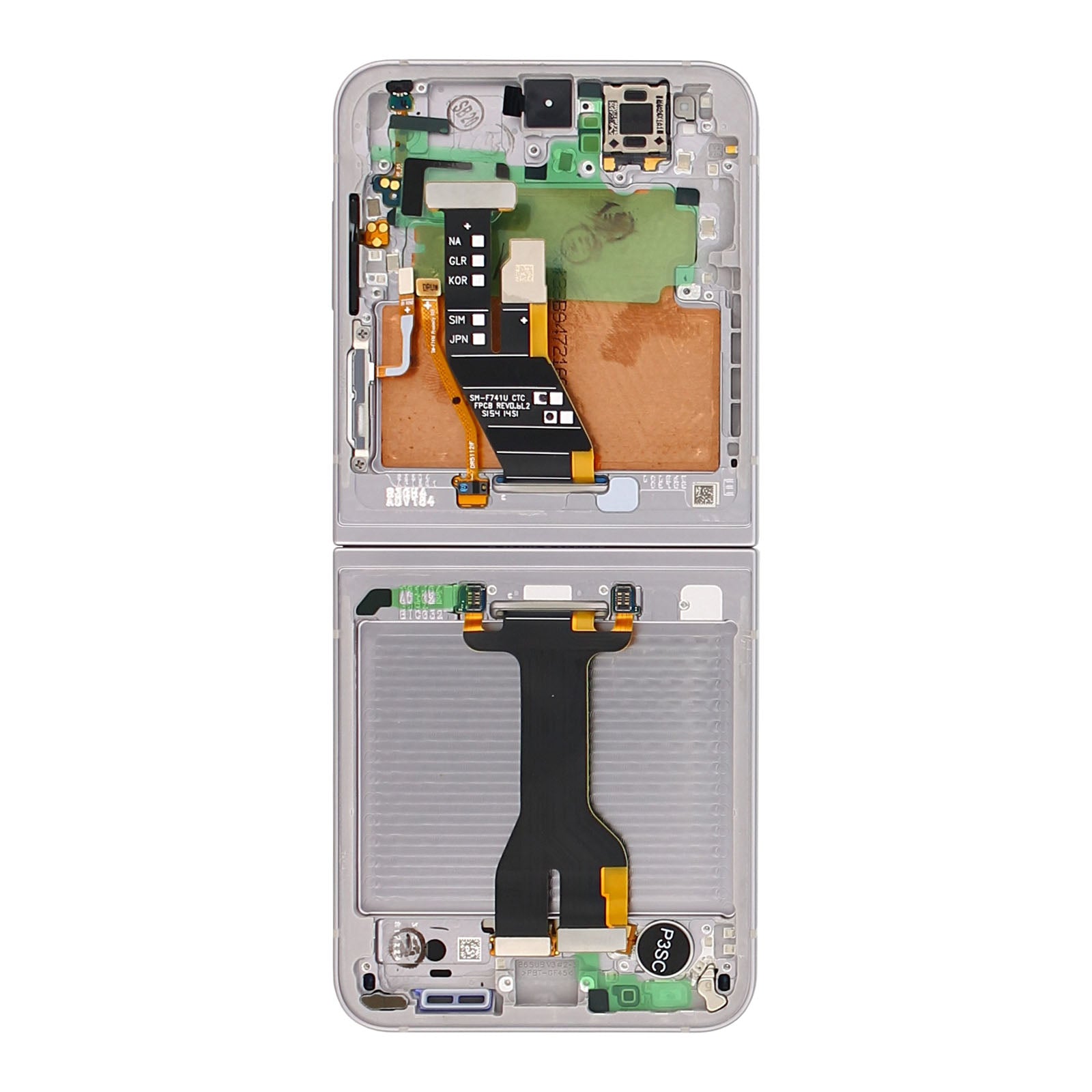 Samsung Galaxy Z Flip6 F741B Écran principal et numériseur avec cadre argenté Service Pack Shadow