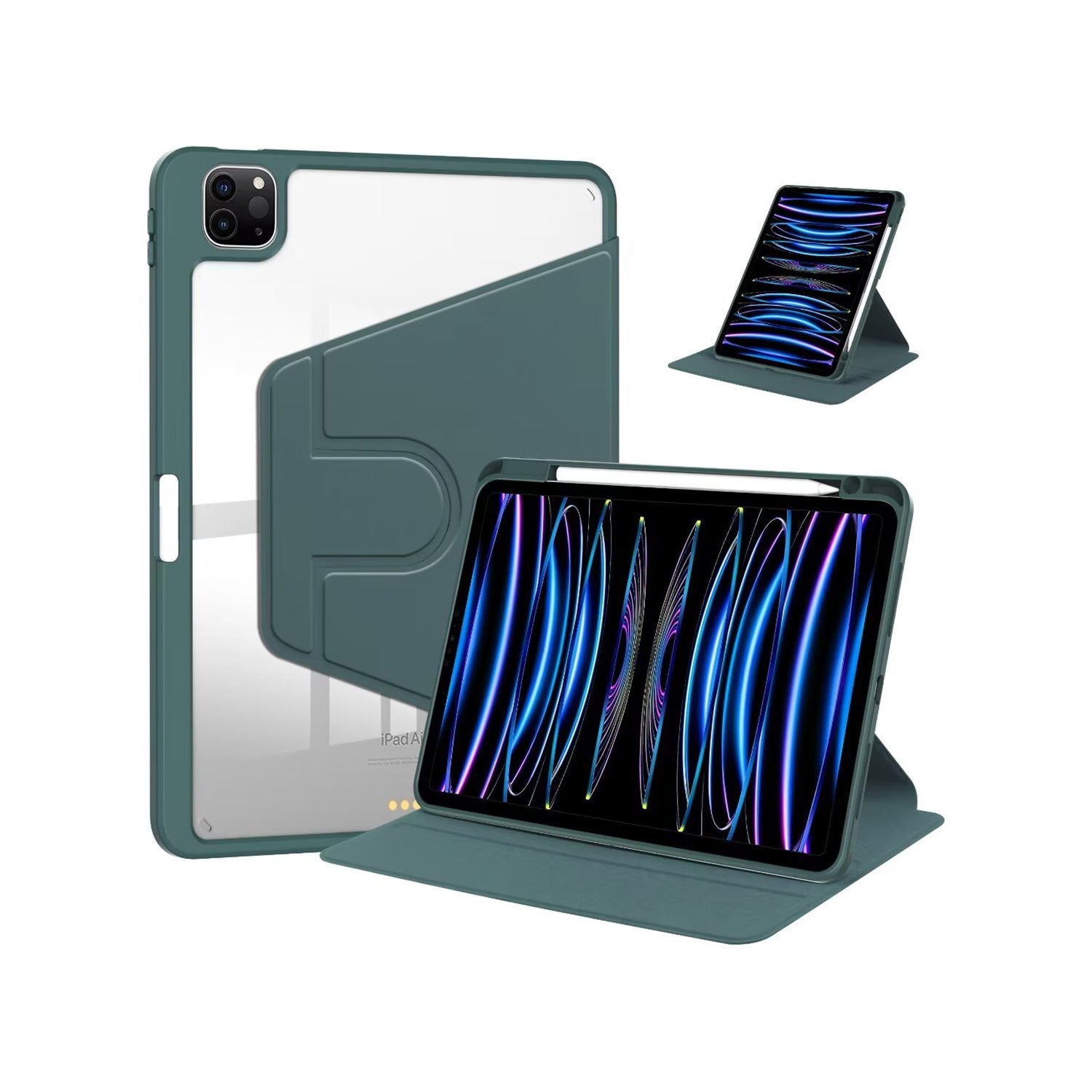 Étui de protection en cuir PU For Apple Pro 11 pouces (2024) Vert nuit