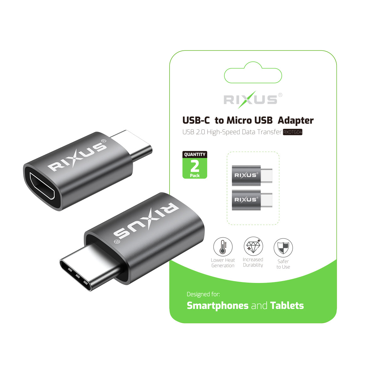 Rixus RXOTG04 Adaptateur USB-C vers Micro OTG Gris Espace (2-Pack)