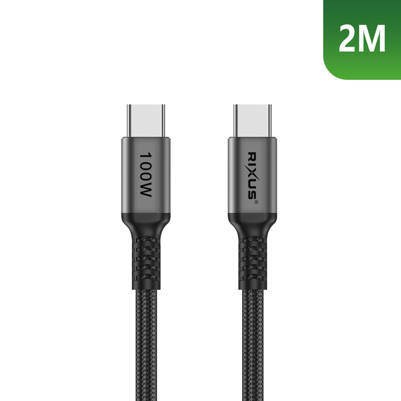 Rixus RXUC05 Câble USB-C 2.0 vers USB-C 2m 100W gris spatial