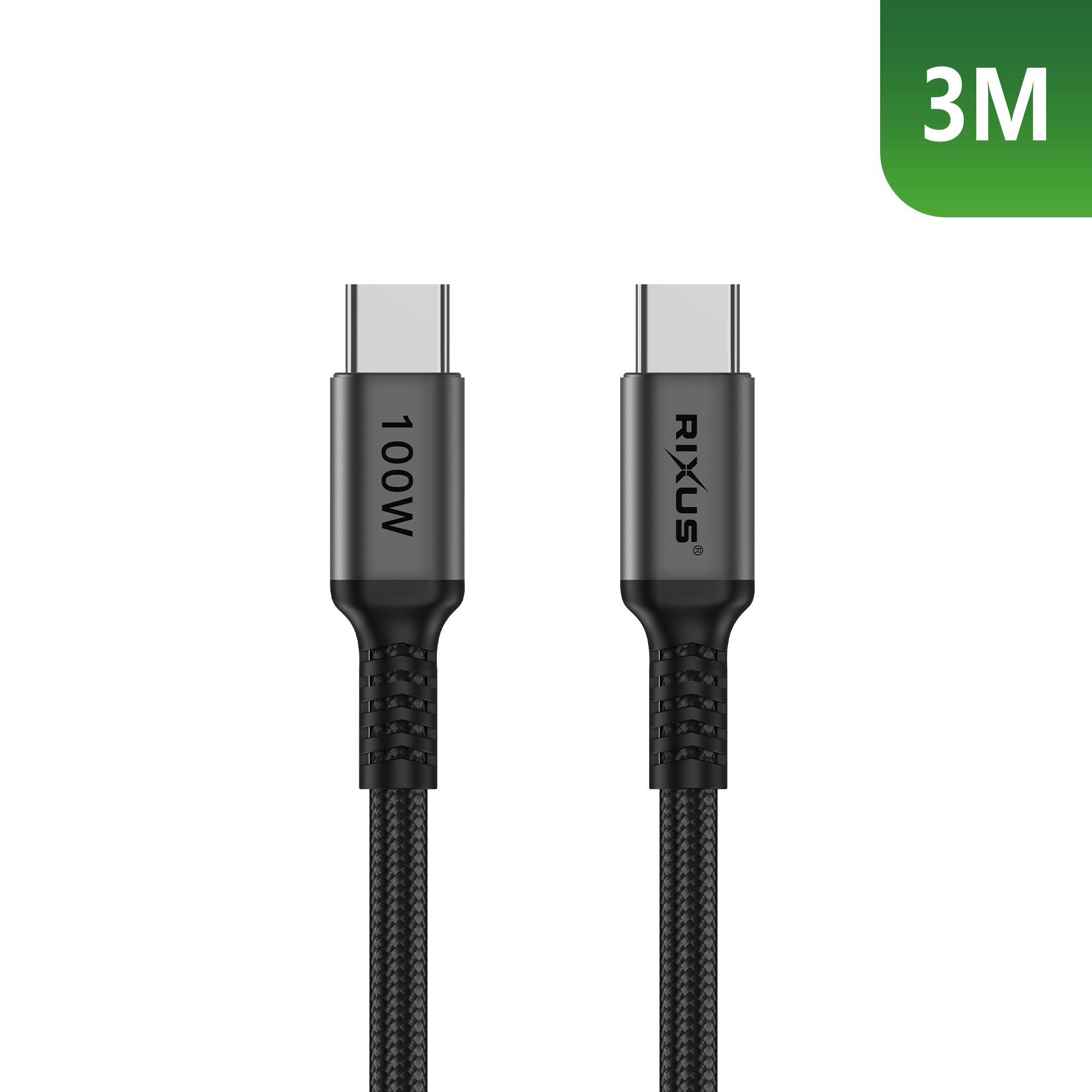 Câble Rixus RXUC06 USB-C 2.0 vers USB-C 3 m 100 W gris sidéral