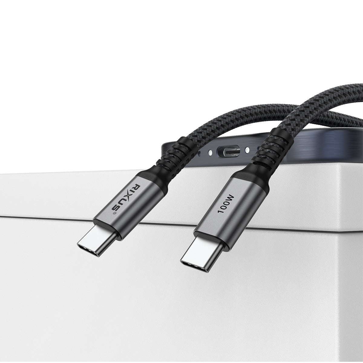 Câble Rixus RXUC06 USB-C 2.0 vers USB-C 3 m 100 W gris sidéral