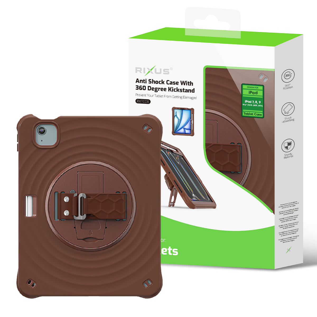Rixus RXTC08 Anti Shock Case For Apple iPad 7, 8, 9 10.2 inch (2019, 2020, 2021) Chocolat
