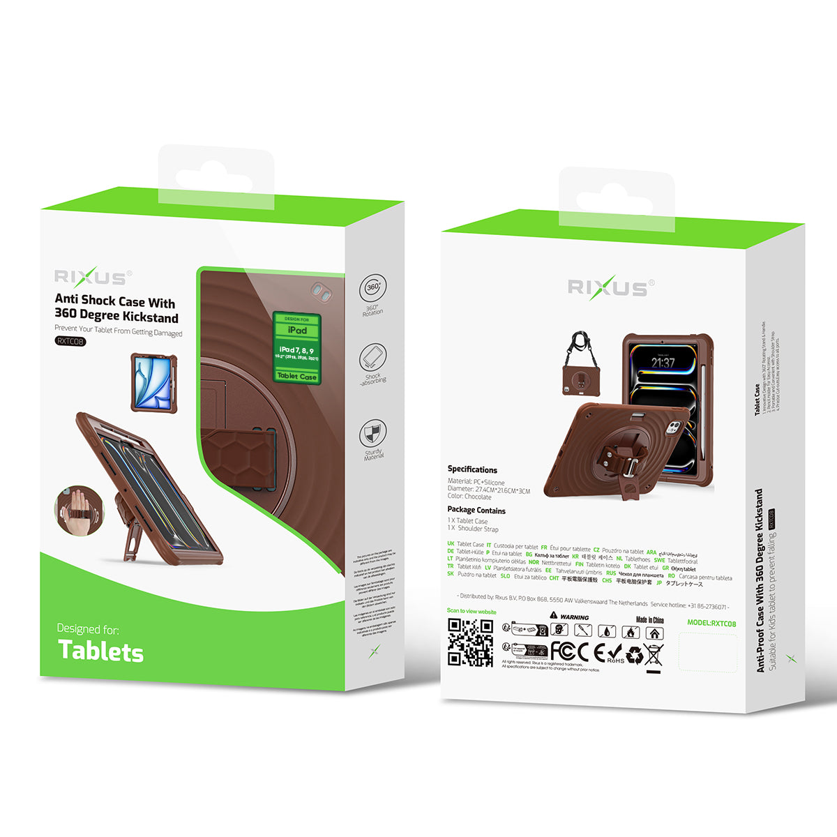 Rixus RXTC08 Anti Shock Case For Apple iPad 7, 8, 9 10.2 inch (2019, 2020, 2021) Chocolat