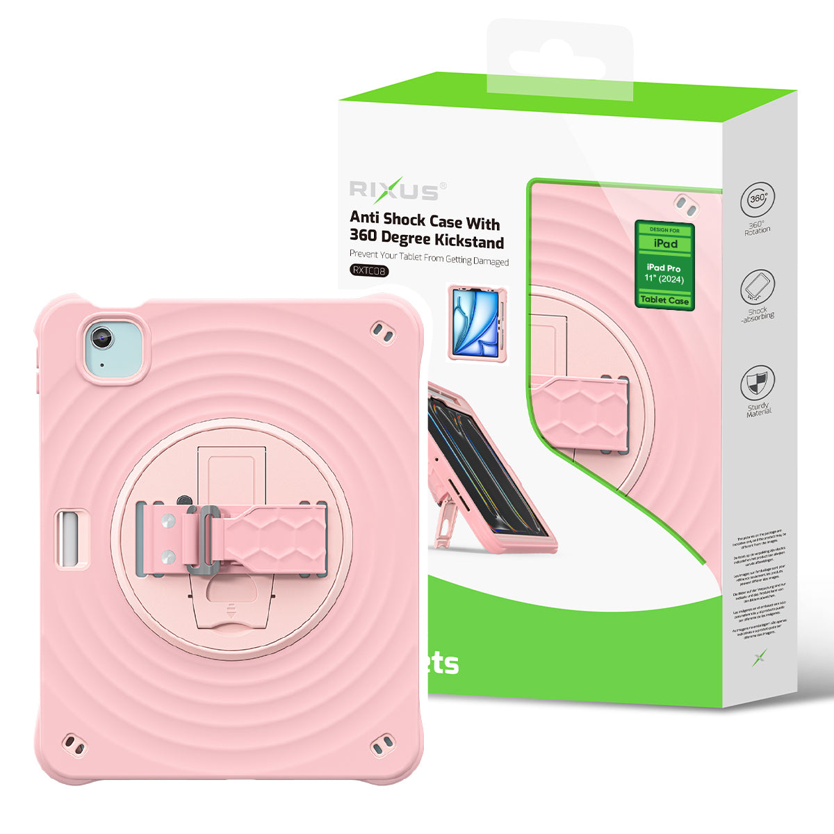 Rixus RXTC08 Étui anti-choc For Apple iPad Pro 11 pouces (2024) Cherry Blossoms Pink