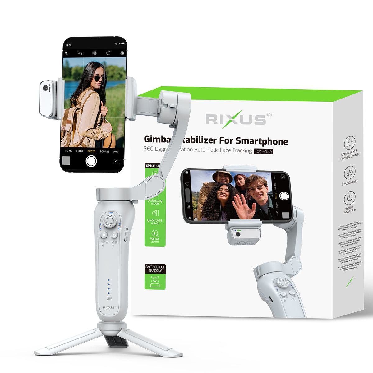 Rixus RXSF43A Suivi régulier du visage pour Vlog, vidéo, Tik Tok et vidéo en direct avec AI Tracker