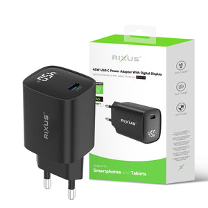 Rixus RXHC13 Adaptateur électrique USB-C avec affichage numérique 45W Noir