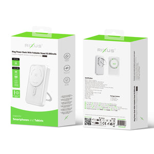 Rixus RXPB71A MagSafe Compatible Powerbank 10000mAh With Foldable Stand White