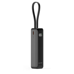Rixus RXPB03B Batterie externe avec écran numérique 5000 mAh et câble USB-C intégré Noir