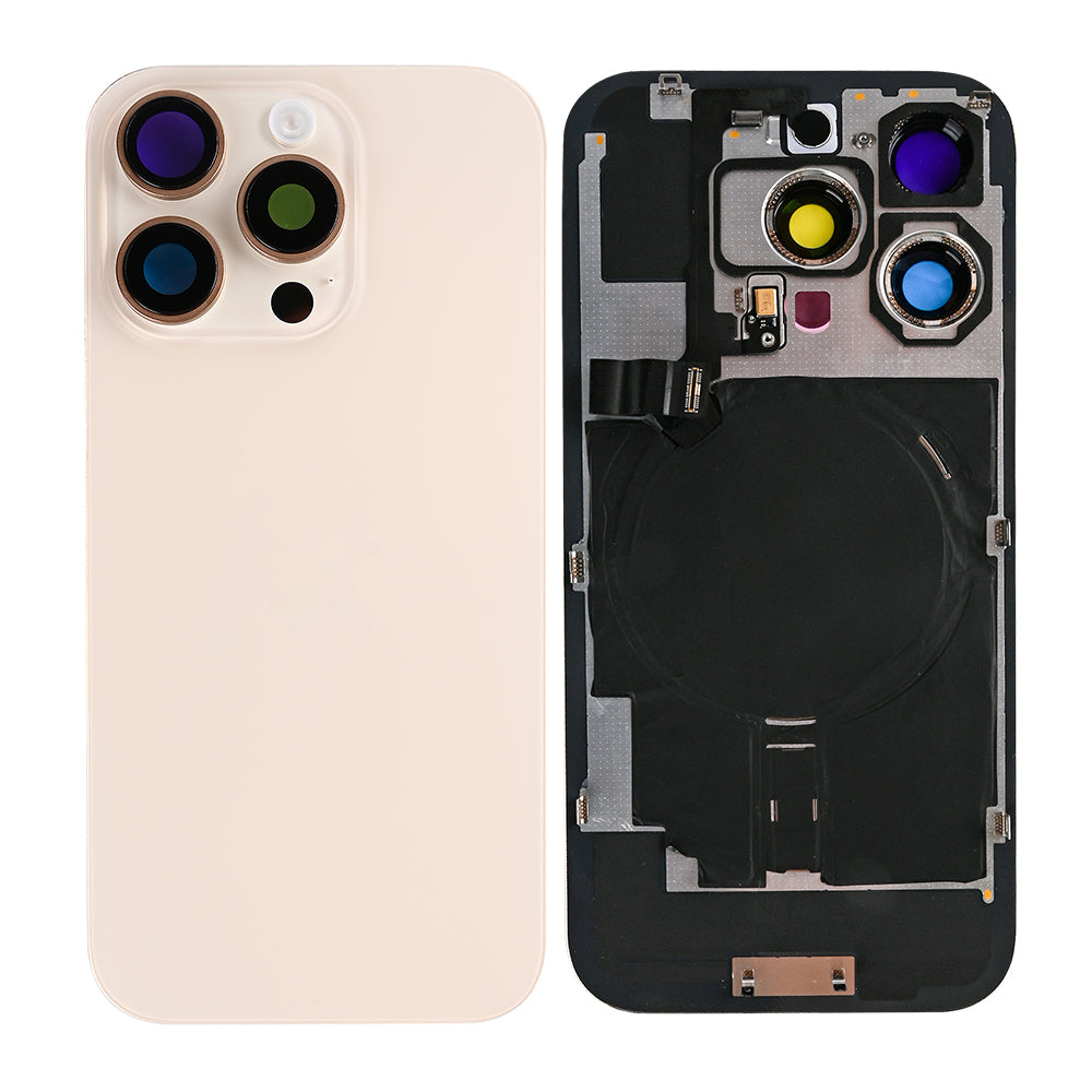 For Apple 16 Pro Max Verre arrière avec NFC, cadre d'appareil photo agrandi Desert Titanium Compatible