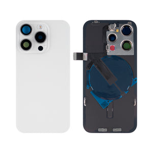 For Apple 15 Pro Verre arrière avec NFC, cadre d'appareil photo agrandi Compatible avec le titane blanc