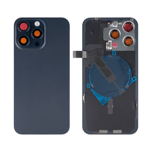 For Apple 15 Pro Max Verre arrière avec NFC, cadre d'appareil photo agrandi Bleu titane Compatible