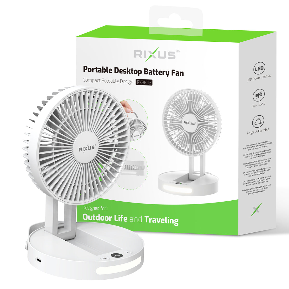 Rixus RXBF03 Ventilateur portable de bureau à batterie Blanc